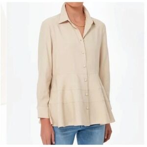Pomander Place Tan Tiered Peplum Button Down Top B1100 Womens Size Medium